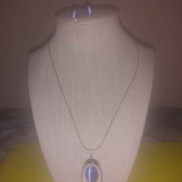 Blue Cat's Eye Necklace plus Earrings Set - Picture 5 of 5